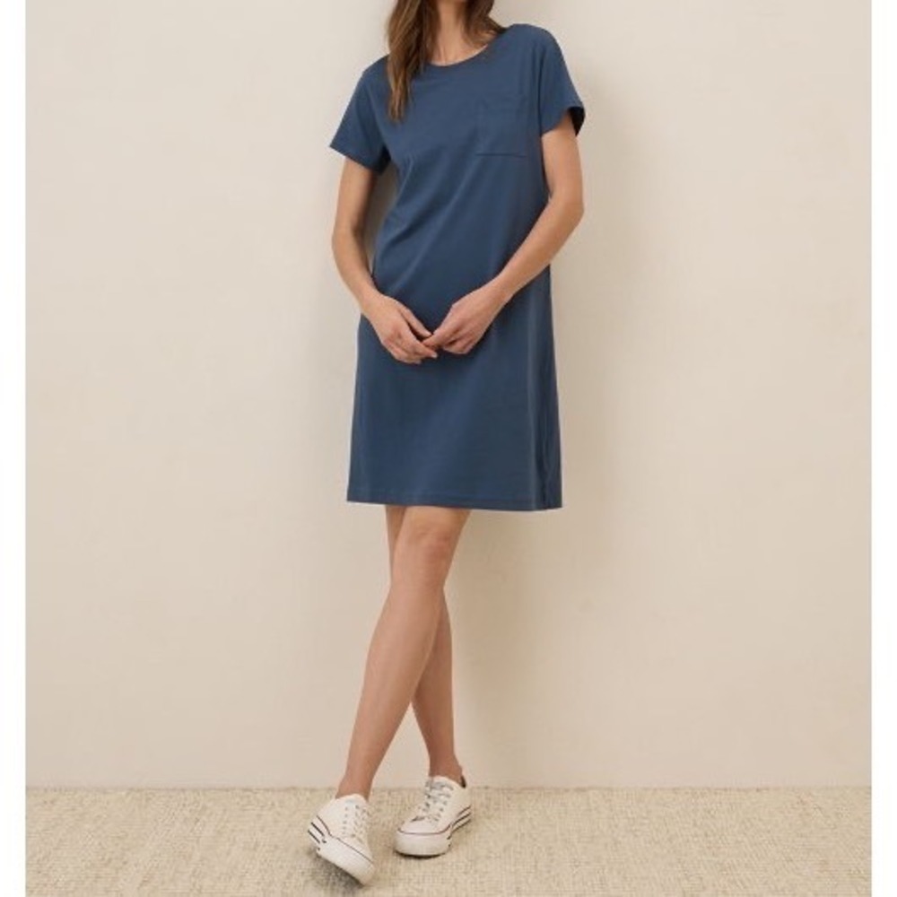 Pact Organic Cotton Softspun T-Shirt Dress Navy Blue Mini Medium NWT